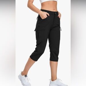 GYMBRAVE Hiking Camping Quick Dry Cargo Capri Pants In Black Size S ✨NWT✨